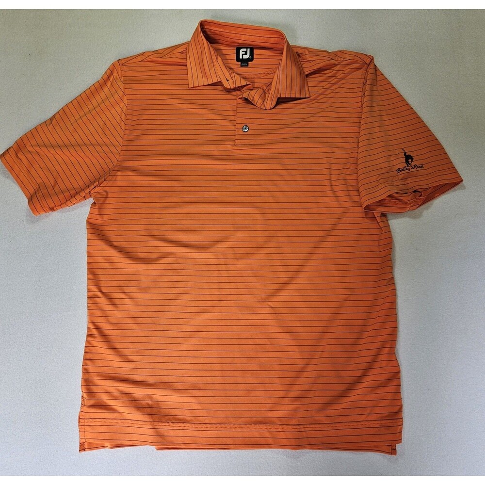 Footjoy FJ Shirt Men's Large Orange Stripe Golf Stretch Logo Bailey Ranch Horse